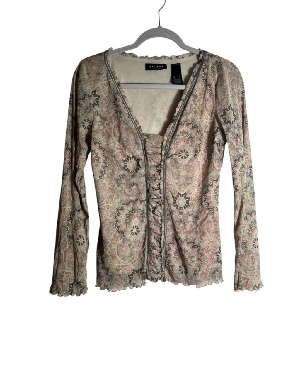 Axcess Liz Claiborne Y2K Mesh Cardigan Paisley Floral Fitted Top‎ Large